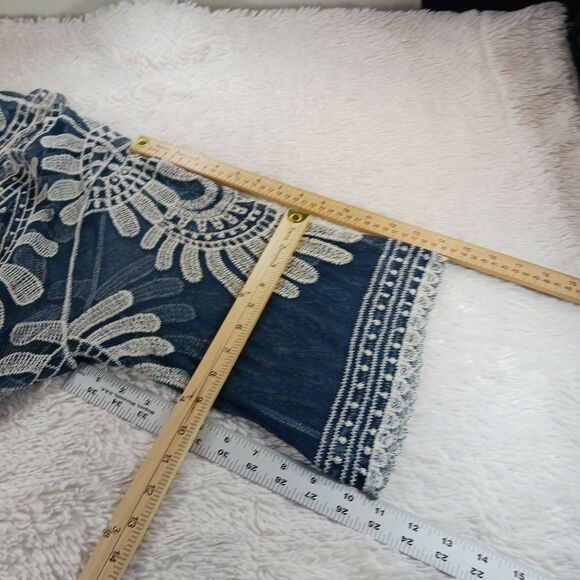 Rebellion Again Boho Duster Open Front  Blue White Kimono Sheer Embriodery Large - Picture 4 of 9